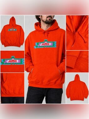 Justice Orange Multicolor Graphic Pullover Hoodie L